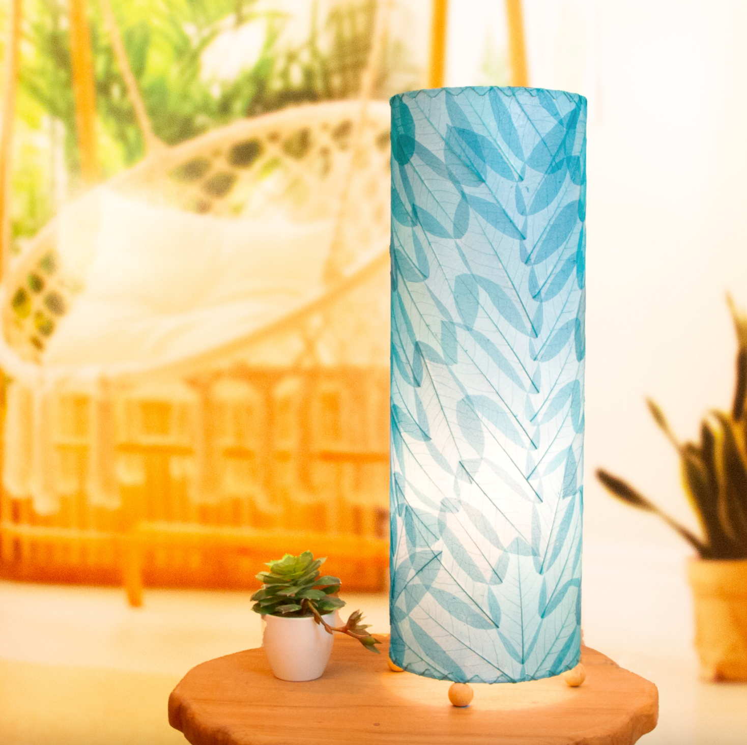 Eangee 24" Guyabano Leaf Cylinder Table Lamp