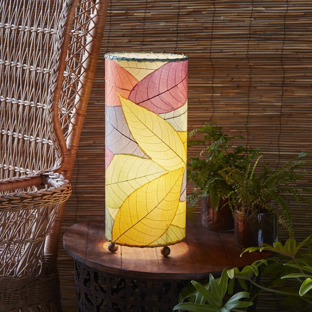 Eangee Cocoa Leaf Cylinder Table Lamp in Sea Blue